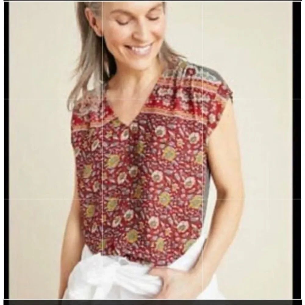 Anthropologie floral cap sleeve top